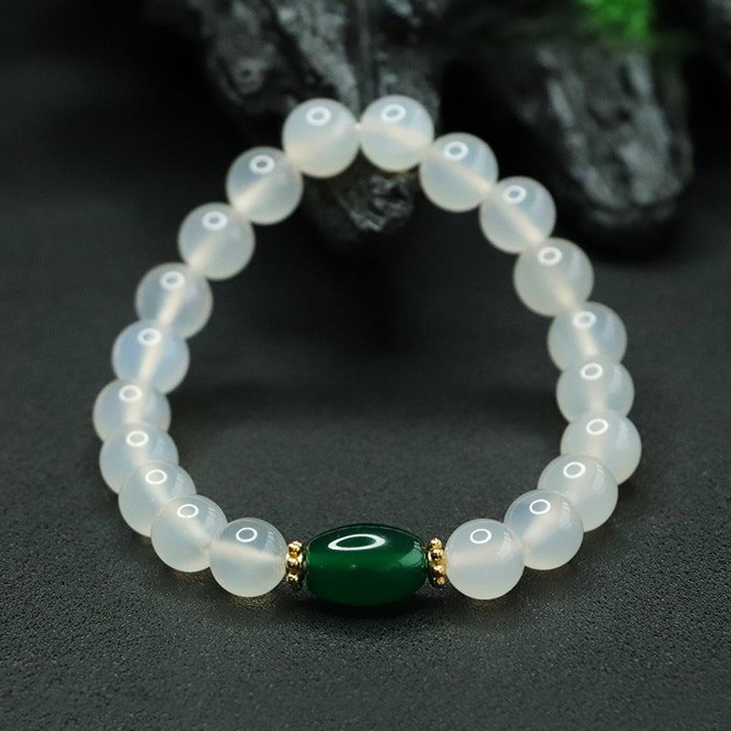 White Chalcedony and Green Agate Sterling Silver Bracelet