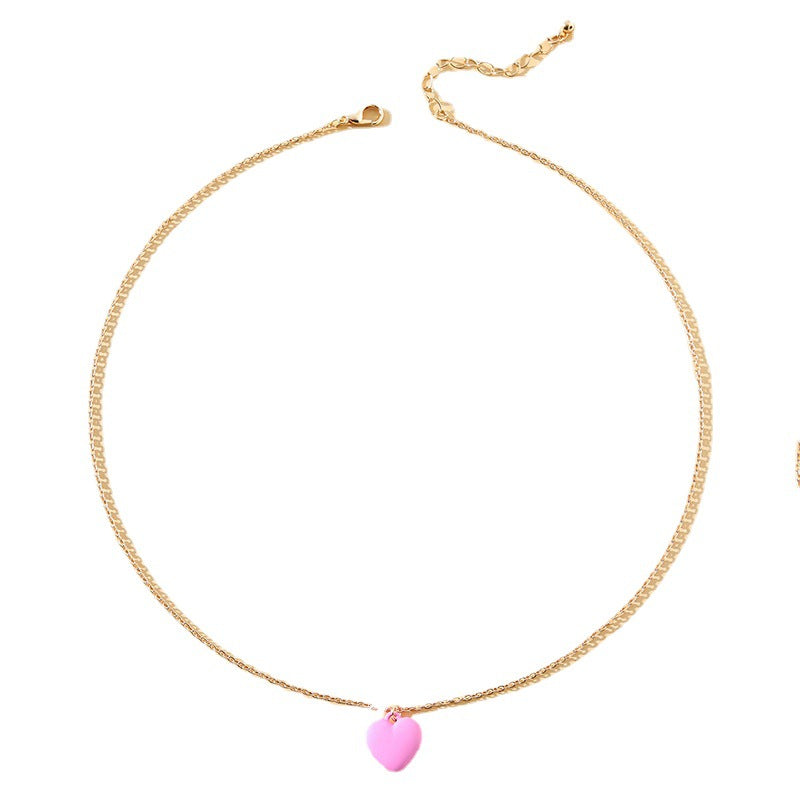 Sweet Pink Love Pendant Necklace with Delicate Chain
