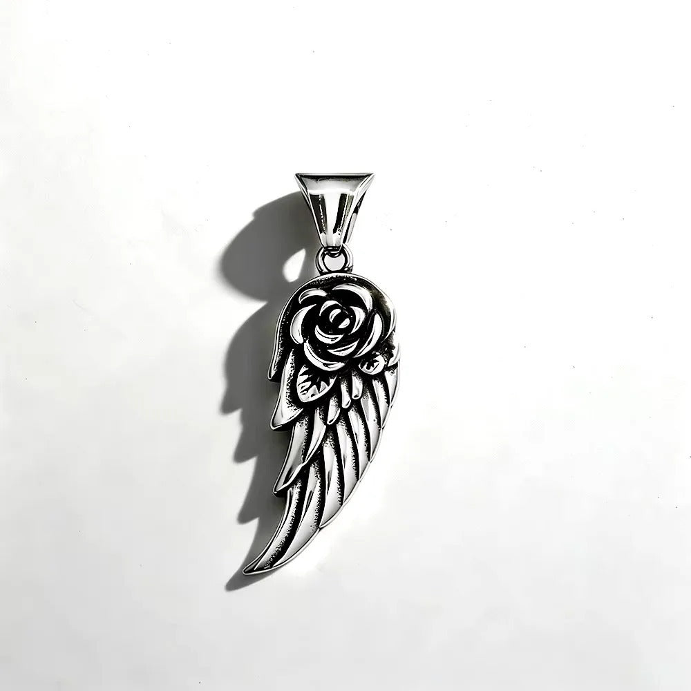 Rose Feather Stainless Steel Men's Pendant Necklace