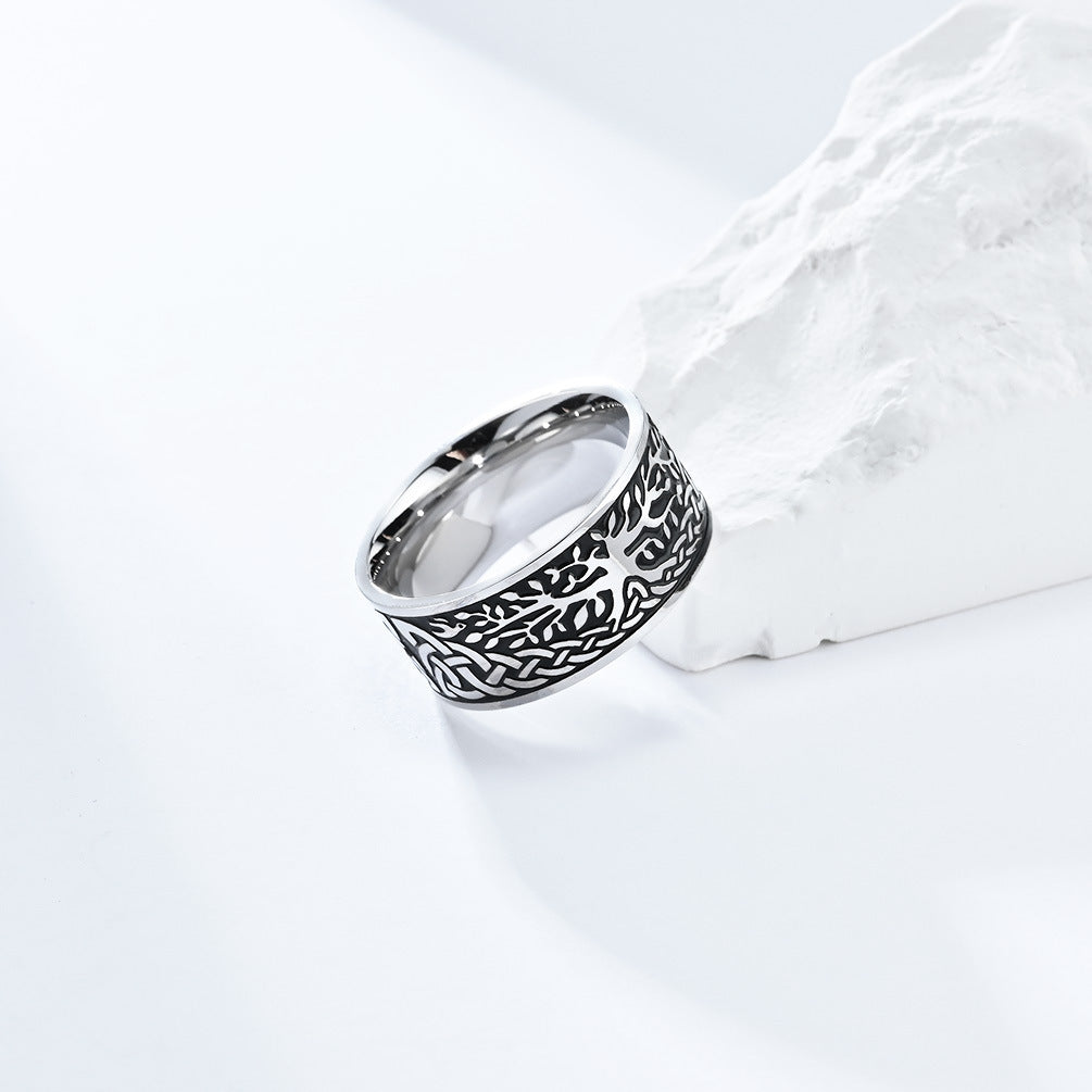 Planderful Mens Stainless Steel Ring With Tree Of Life Nordic Retro Design Durable Everyday Jewelry