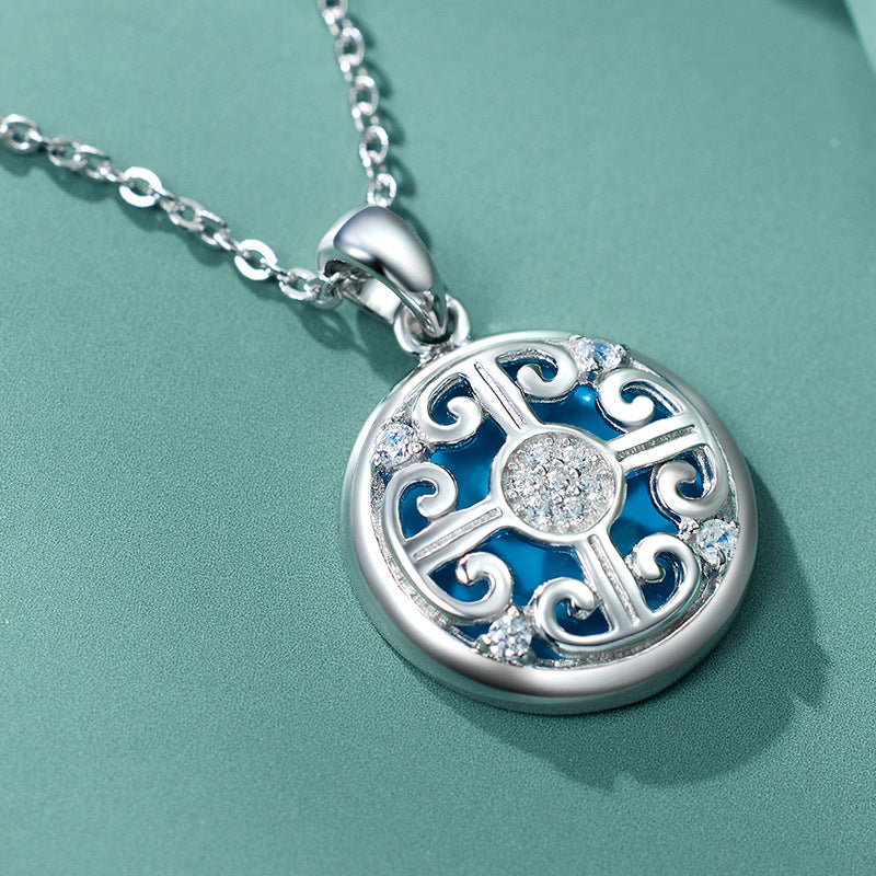 925 Sterling Silver Tile Pattern Turquoise Women's Necklace