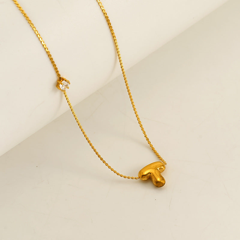 Planderful Jewelry Simple Chubby Bubble Letter Necklace Stainless Steel Personalization Pendant