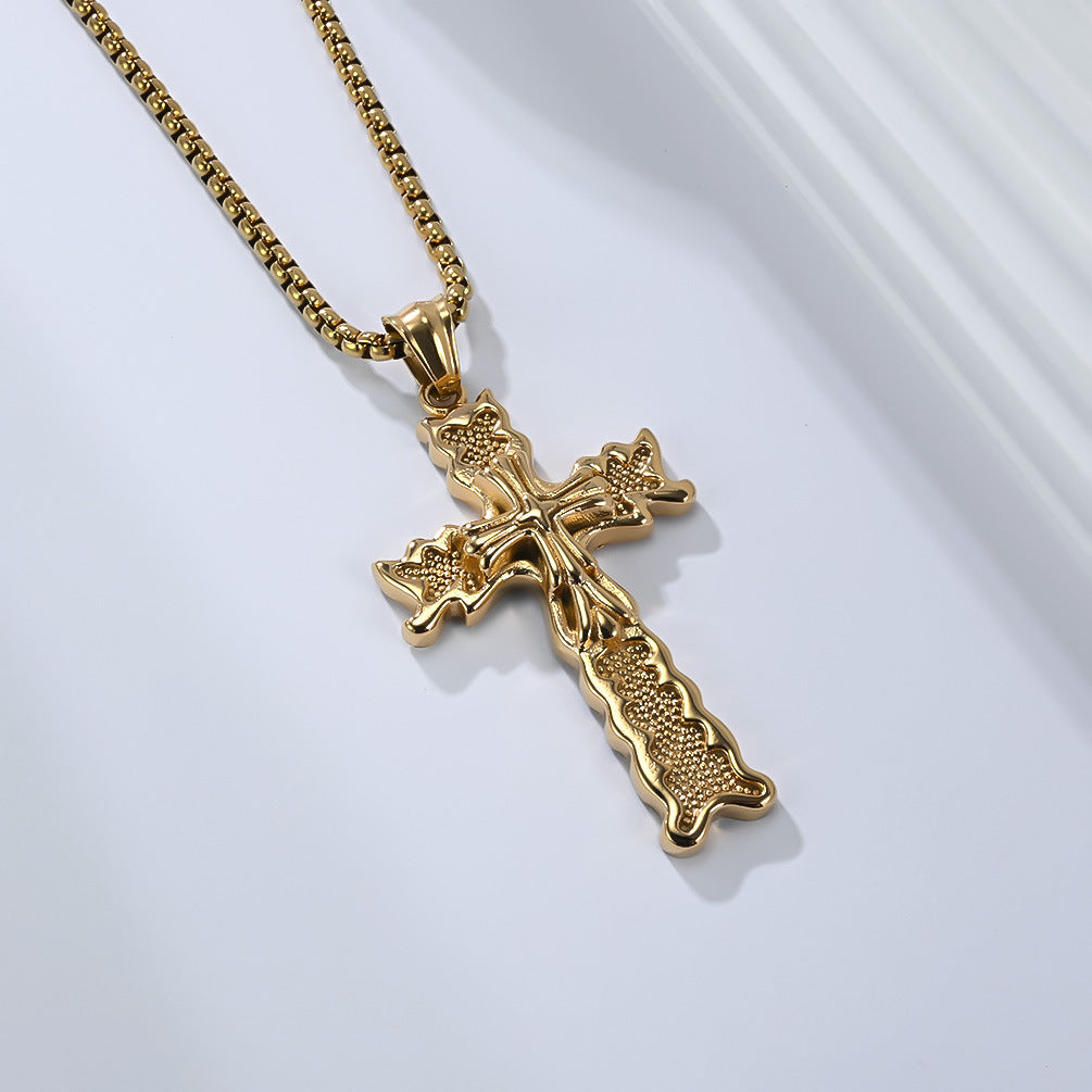 Planderful Shop Titanium Steel Cross Necklace For Men Retro Punk Pendant With Literary Edge And Style