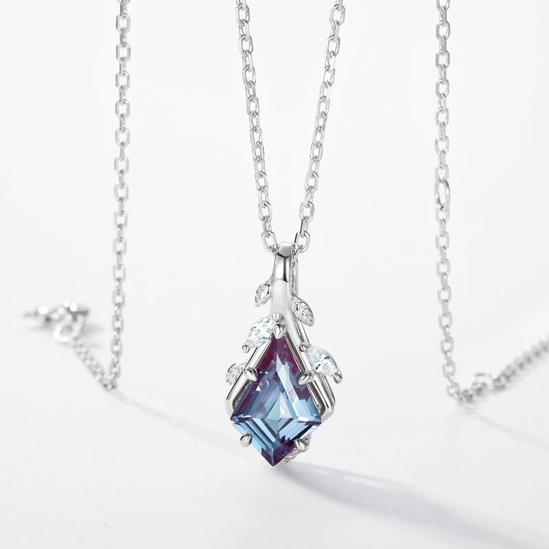 S925 Sterling Silver Lab-Grown Alexandrite Geometric Pendant Necklace