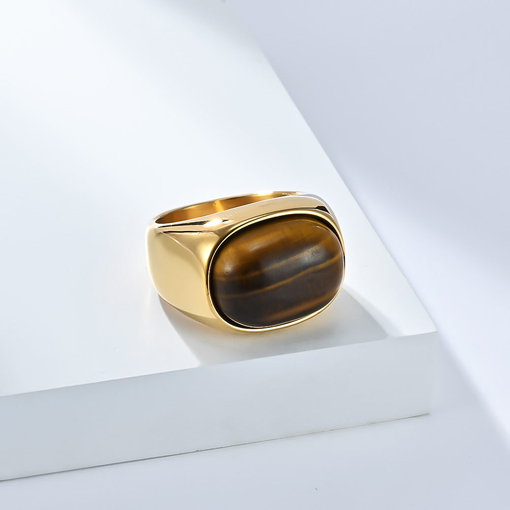 Planderful Tiger Eye Ring Titanium Steel For Men High End Masculine Jewelry Everyday Genie Collection