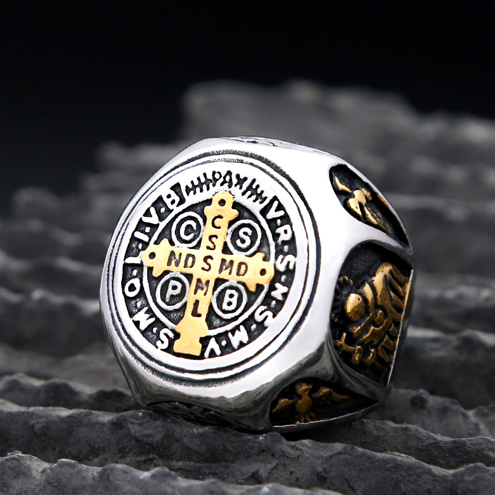 Planderful Shop Titanium Steel Ring For Men Cross Design Trendy Durable Everyday Jewelry