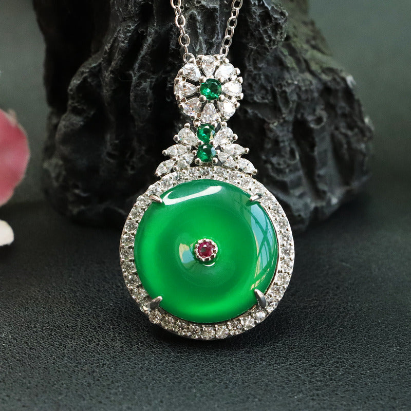 Green Chalcedony Fortune's Favor Sterling Silver Necklace with Zircon Pendant