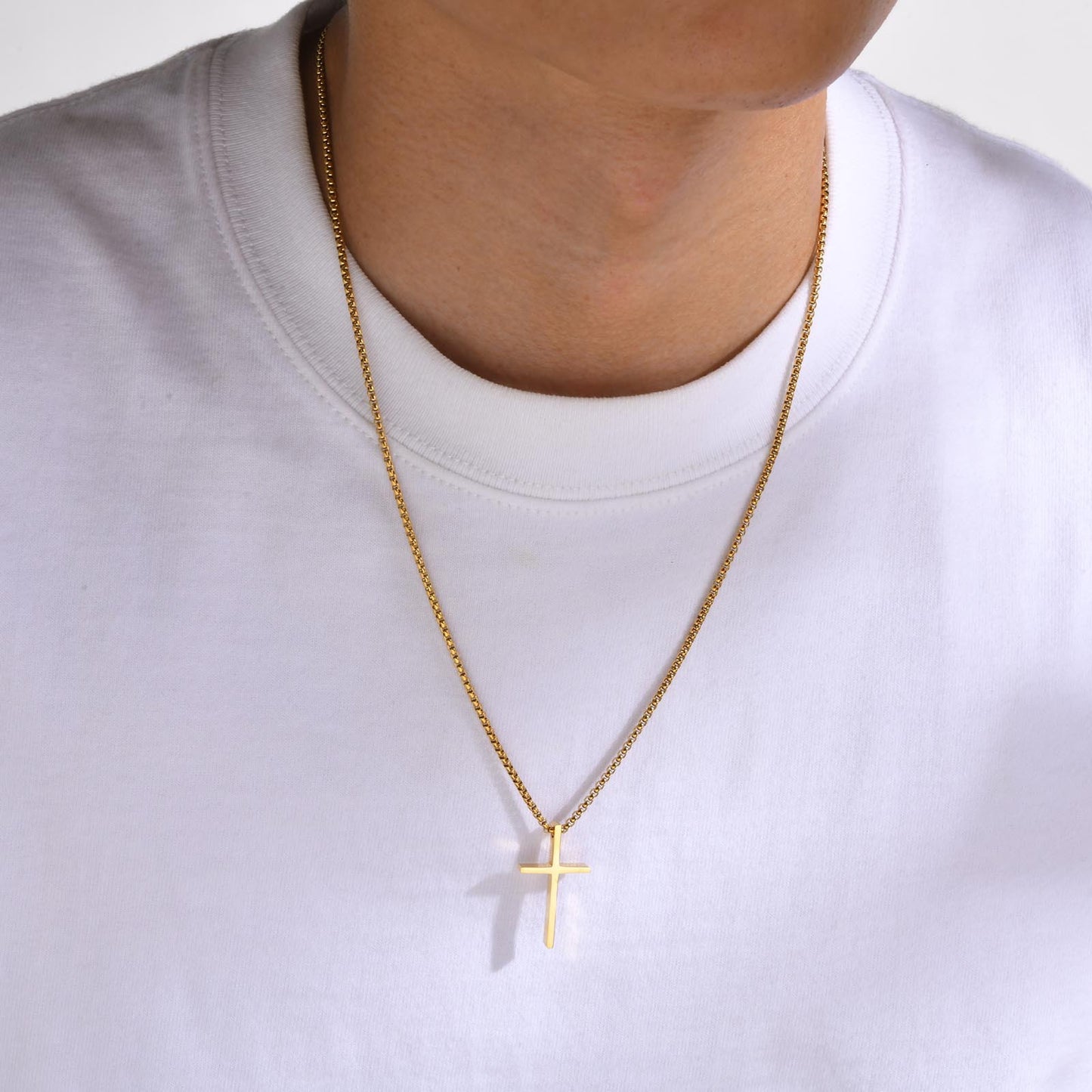 Stainless Steel Bare Cross Pearl Chain Necklace for Men and Women