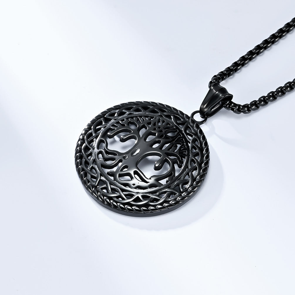 European And American Retro Style Hollow Tree Of Life Titanium Steel Necklace For Men