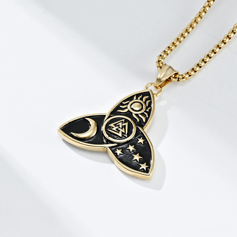 Planderful Nordic Celtic Triangle Knot Necklace Titanium Steel Pendant For Mythical Odin Star Moon Sun Trinity Lovers