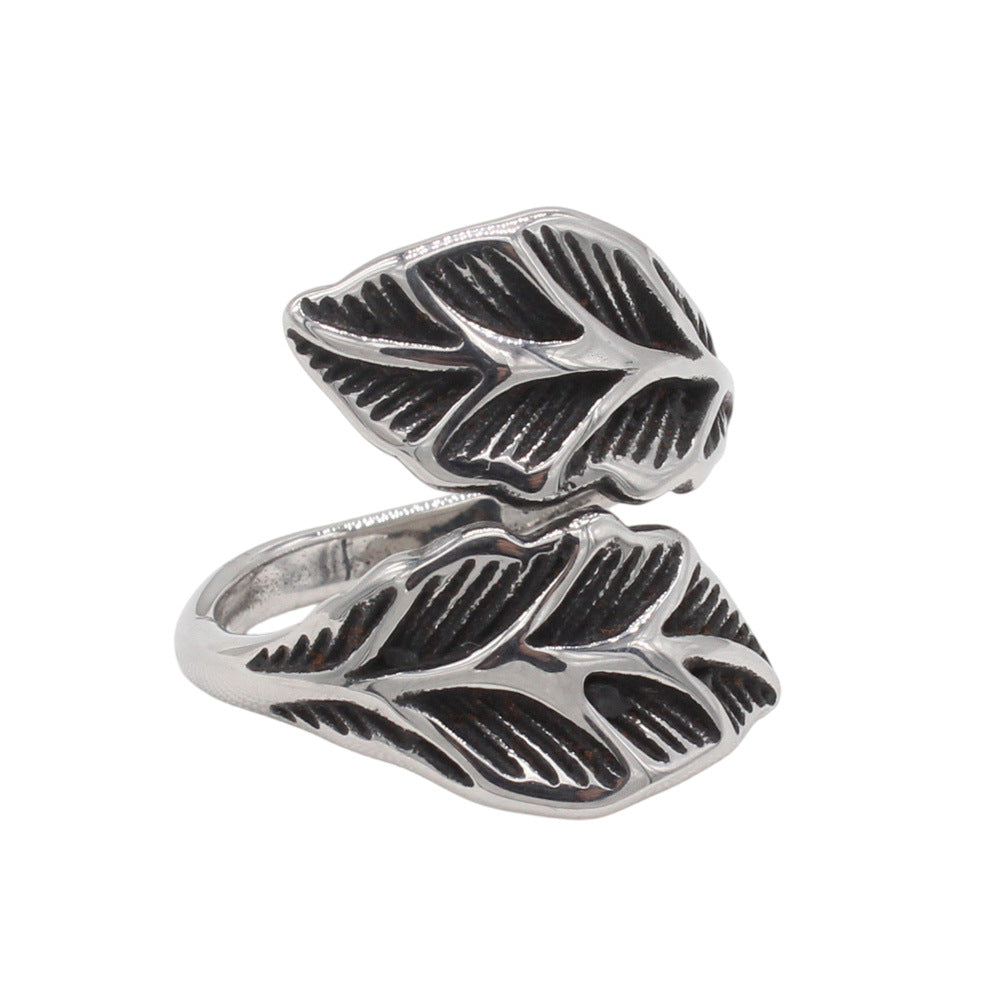 Planderful Jewelry Steel Ring Leaf Ring Unisex Retro Design Inspired By European And American Style
