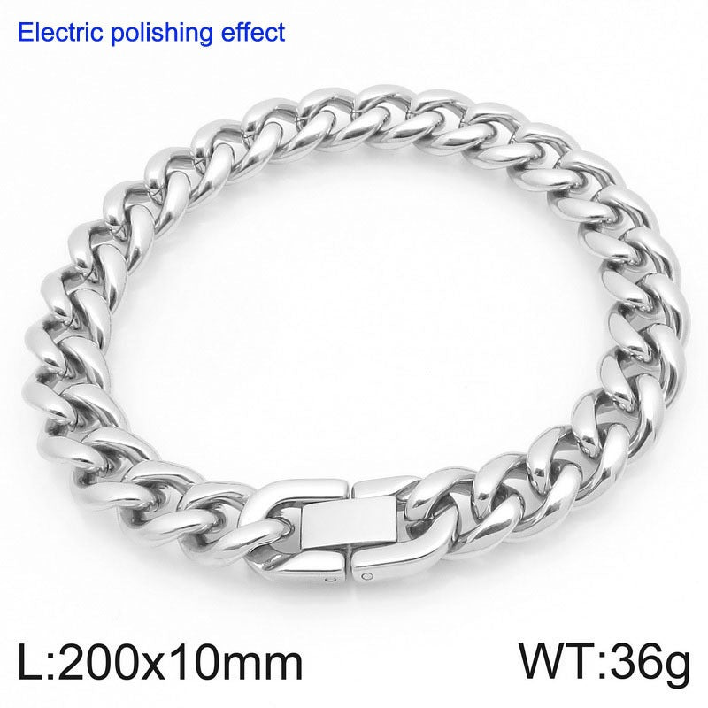 Titanium Steel Cuban Chain Bracelet – Commuter Stainless Steel Unisex Round Grinding