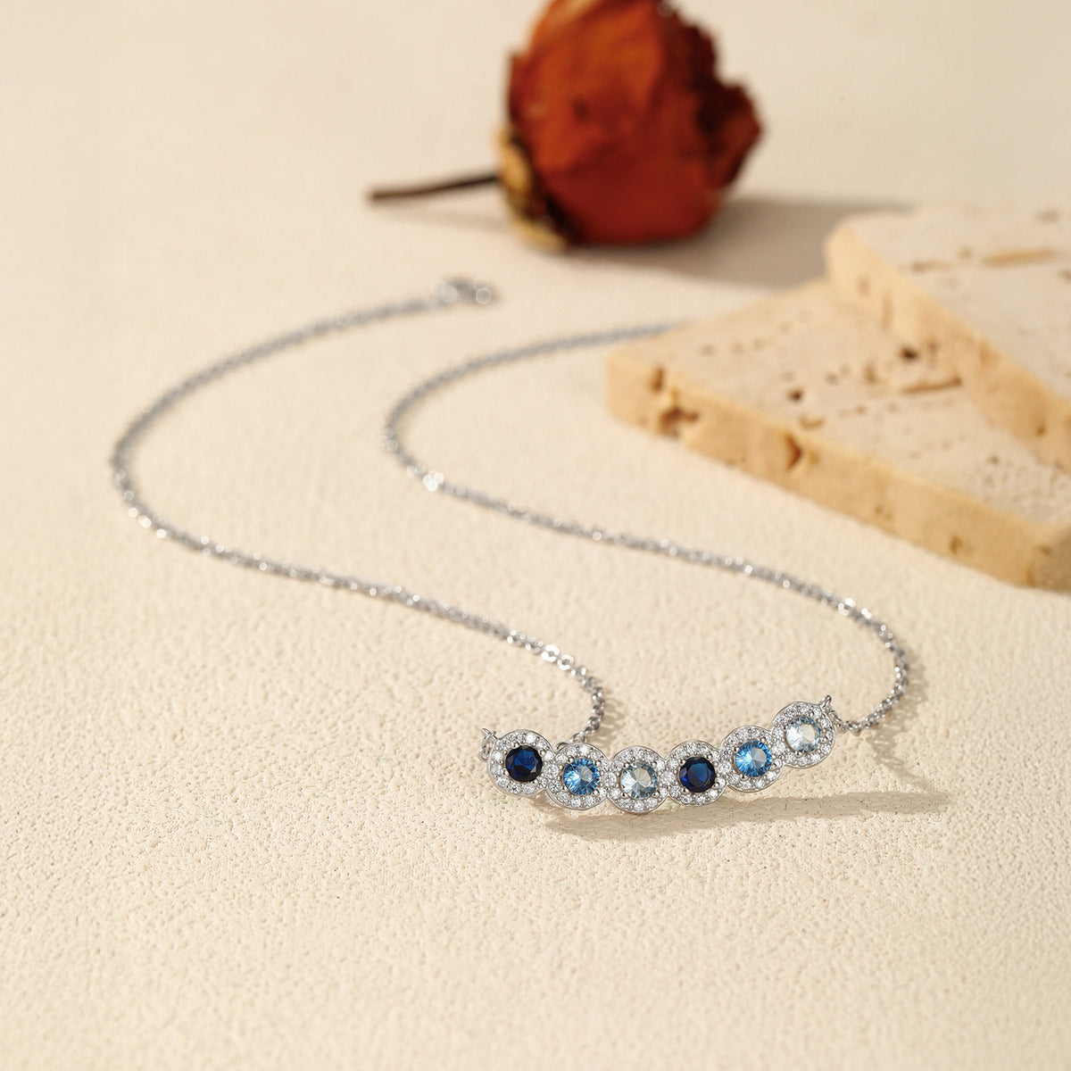 925 Sterling Silver Gradient Blue Zircon Necklace