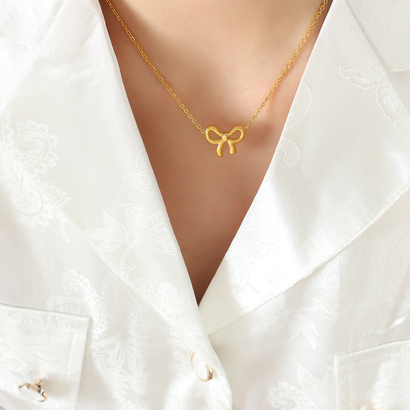 Kawaii Bow Pendant Necklace - Personalized Collarbone Chain Jewelry