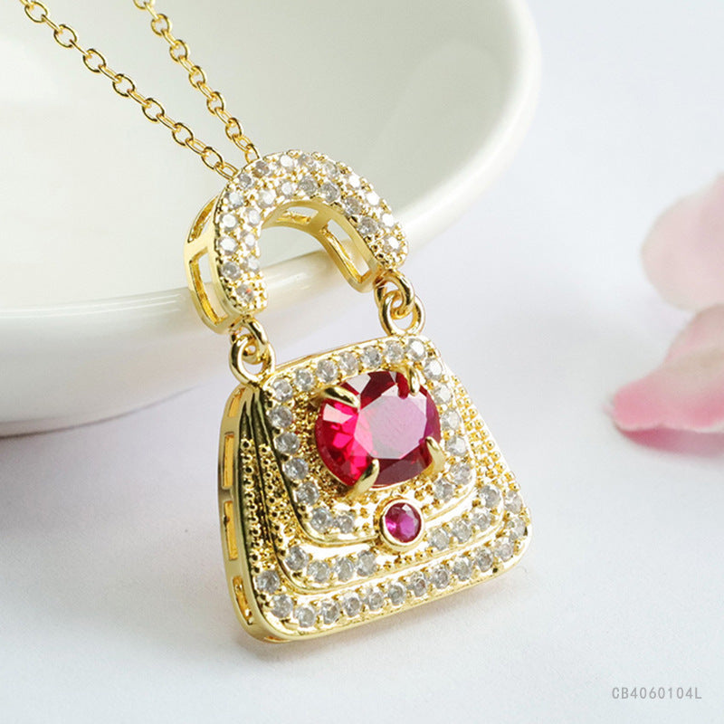 Lab-Grown Ruby Handbag Pendant — No Chain