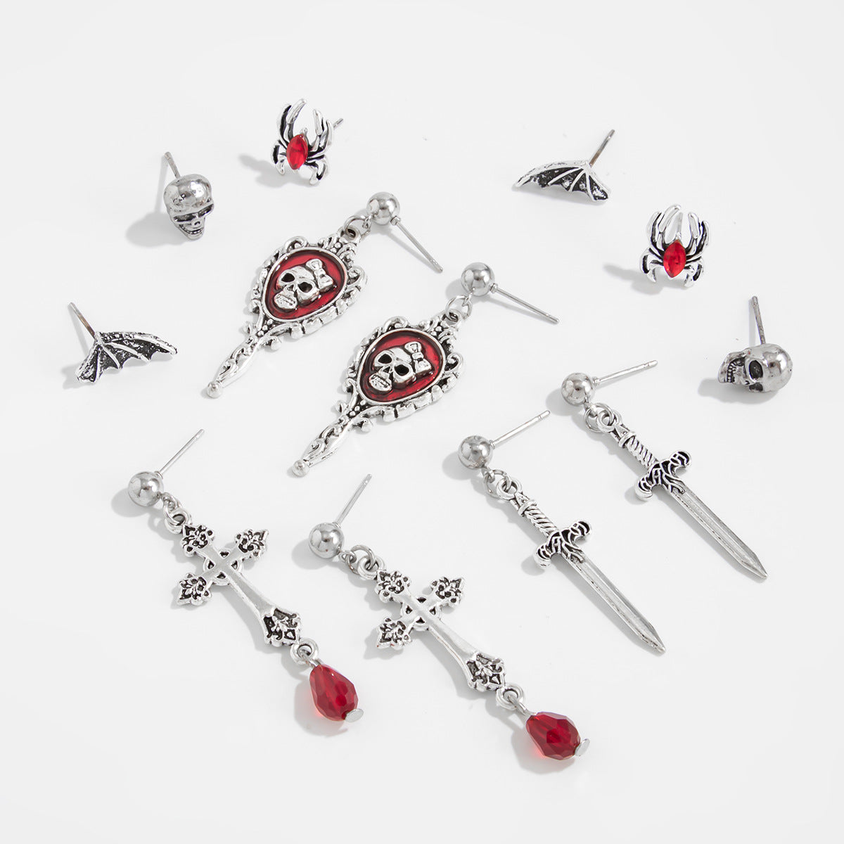 Planderful Gothic Halloween Earrings Set Spider Web Bat Blood Cross With Roses For Women Vienna Verve