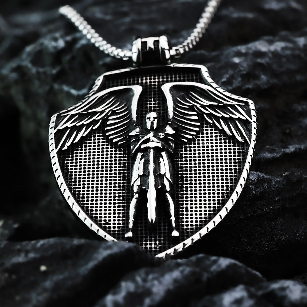 European And American Retro Men's Pendant Necklace St. Michael's Cross Angel