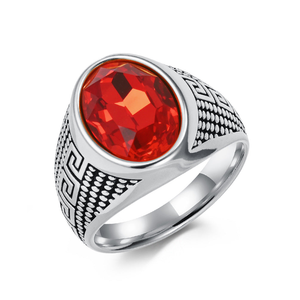Planderful Titanium Steel Zircon Ring With Great Wall Pattern For Men Fade Resistant Durable Jewelry