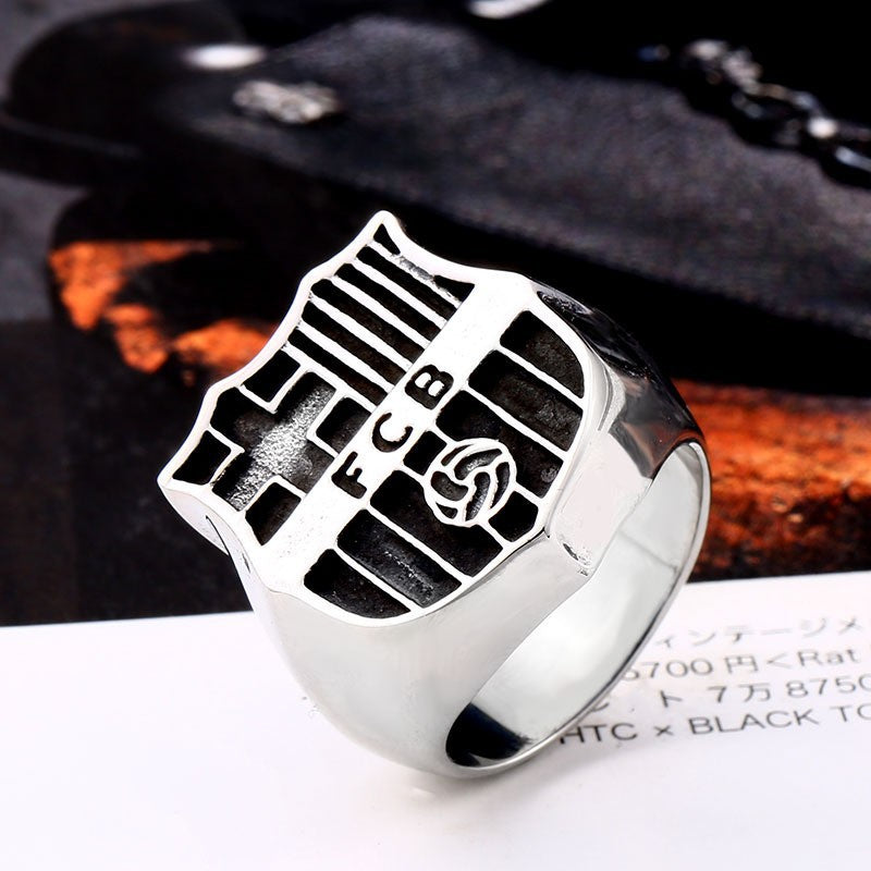 Retro Titanium Steel Football Club Ring for Men - European and American Design