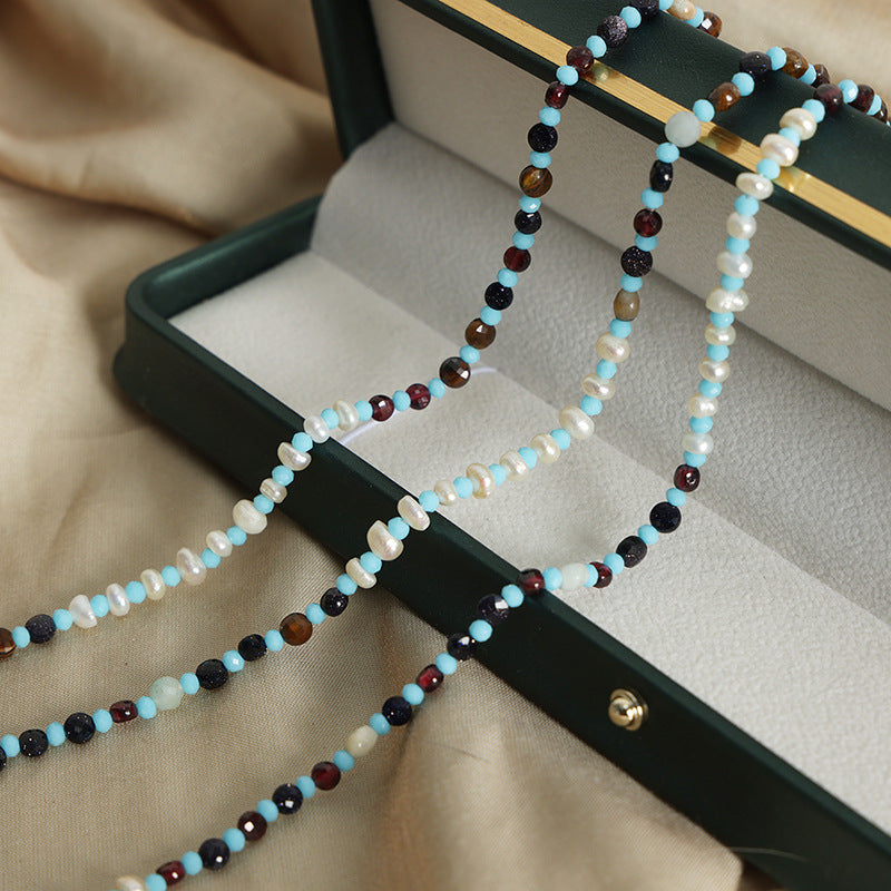 Luxurious French Style Handcrafted Agate Beaded Necklace for Women