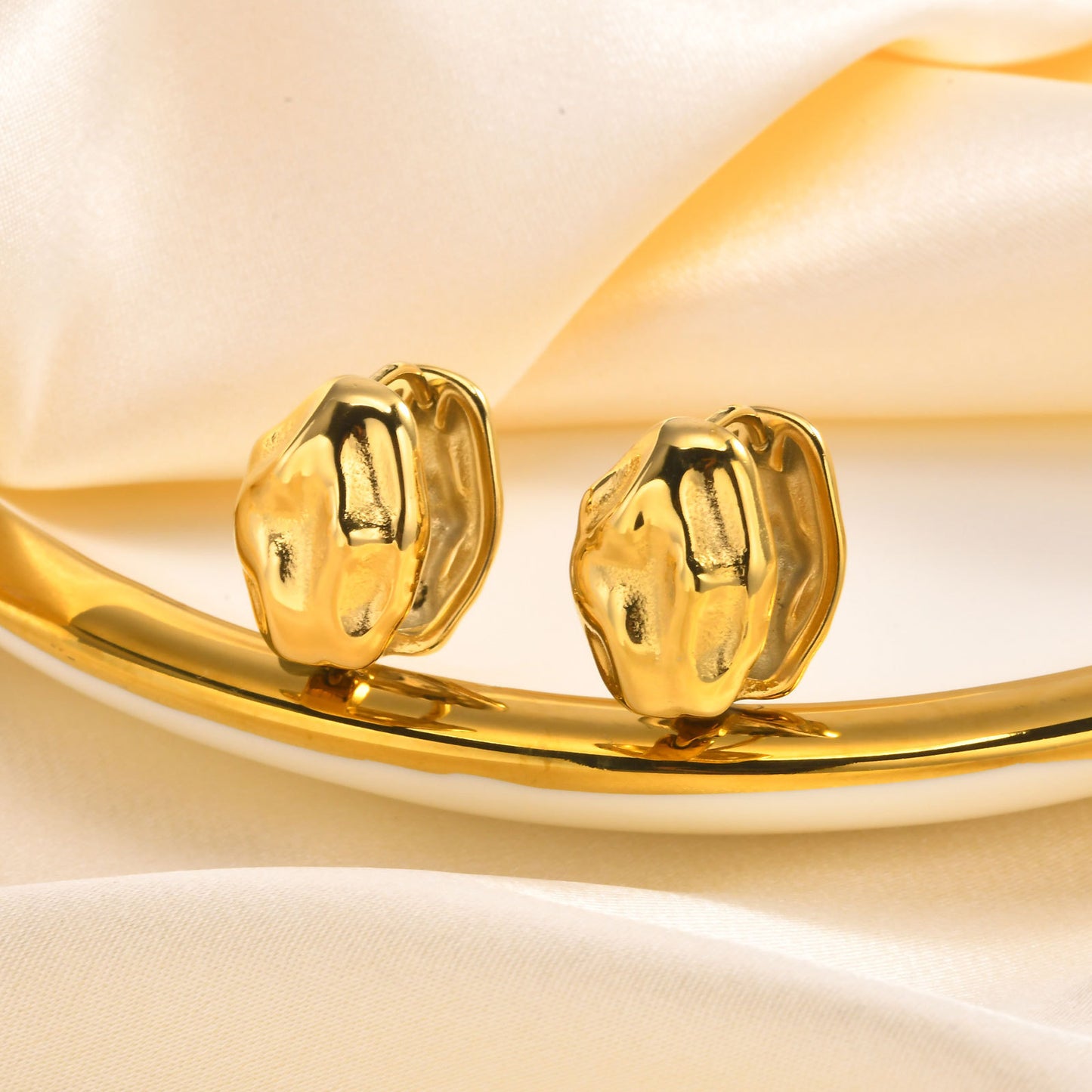 Earrings Earrings Stainless Steel Irregular Hammer Earrings Gold Ladies