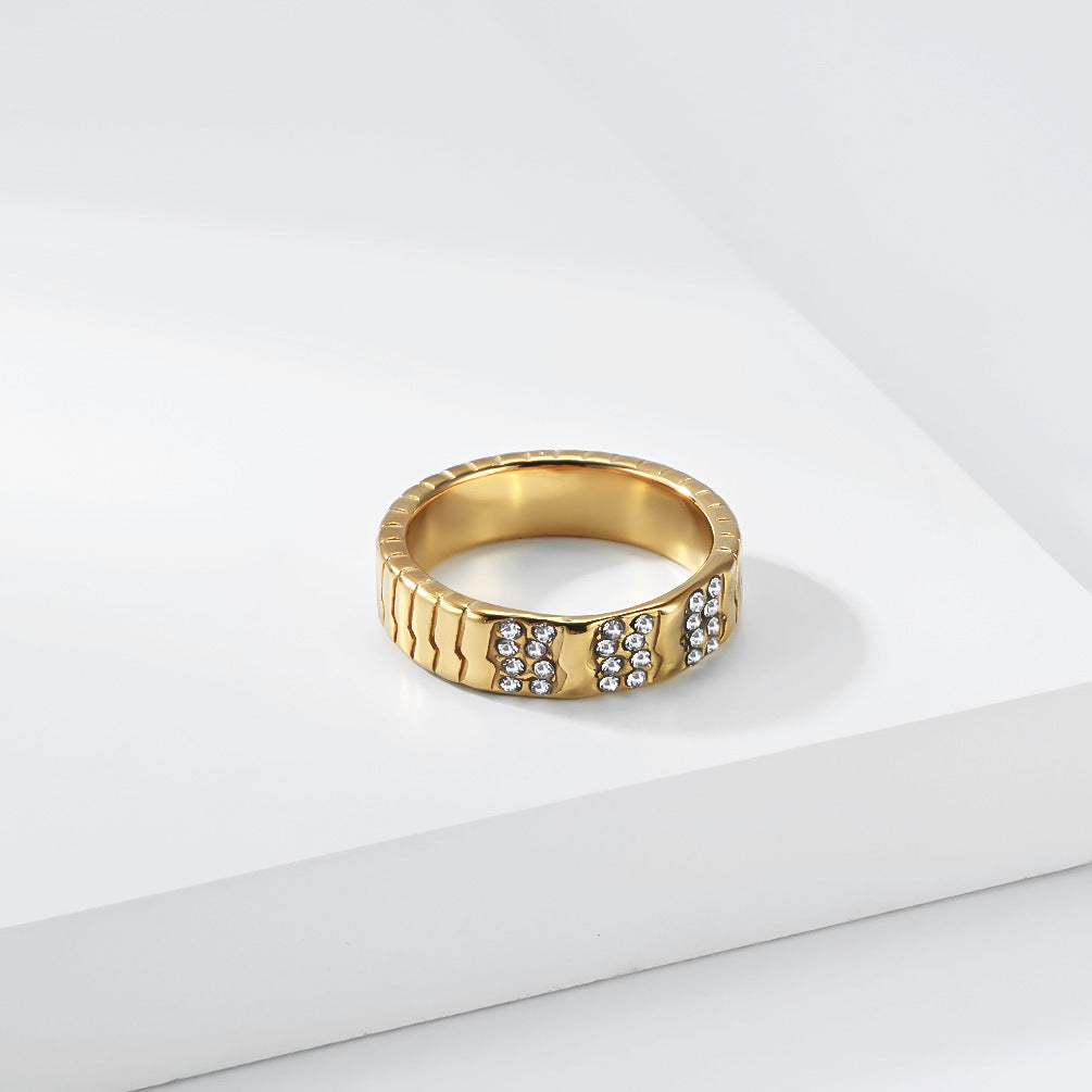 French Geometric Design Stainless Steel Gold-Plated Ring Women's