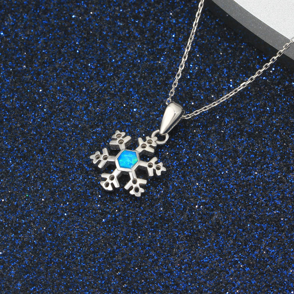 Planderful Opal Necklace Snowflake Pendant Sterling Silver