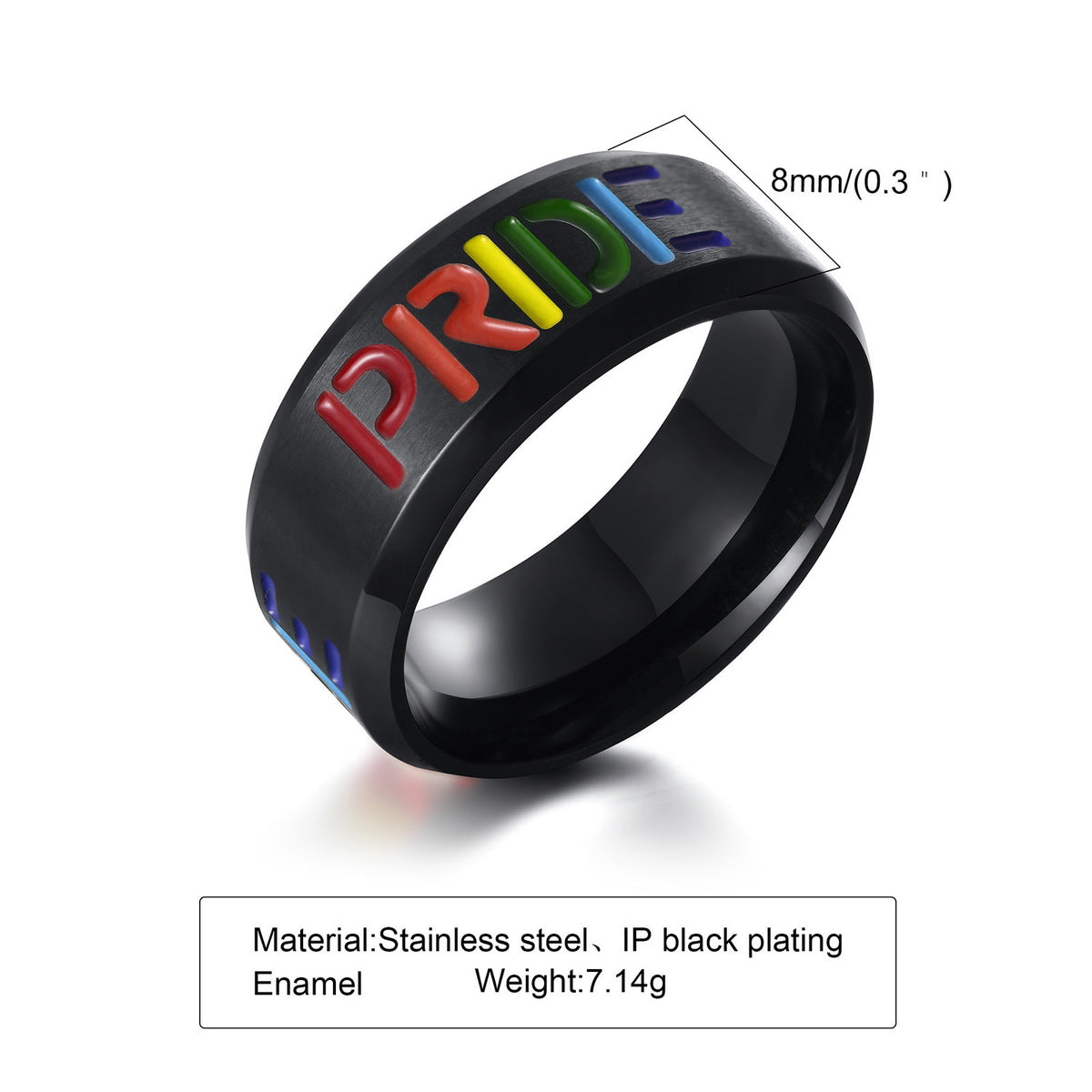Stainless Steel Epoxy Colored Ring Black Men's