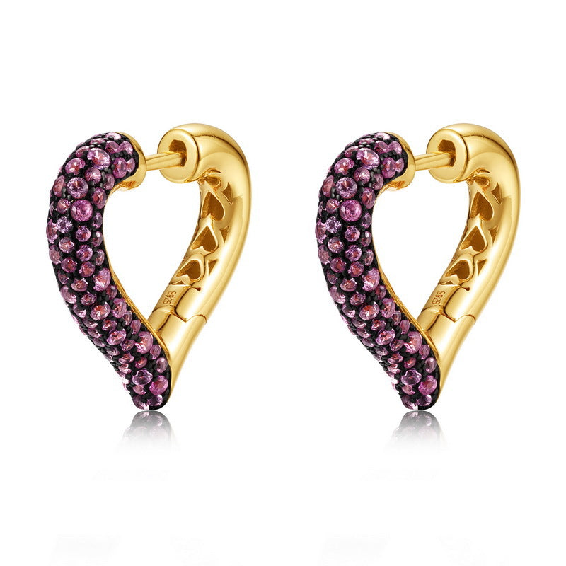 Planderful Jewelry Sterling Silver Red Corundum Earrings European Style Luxury for Women