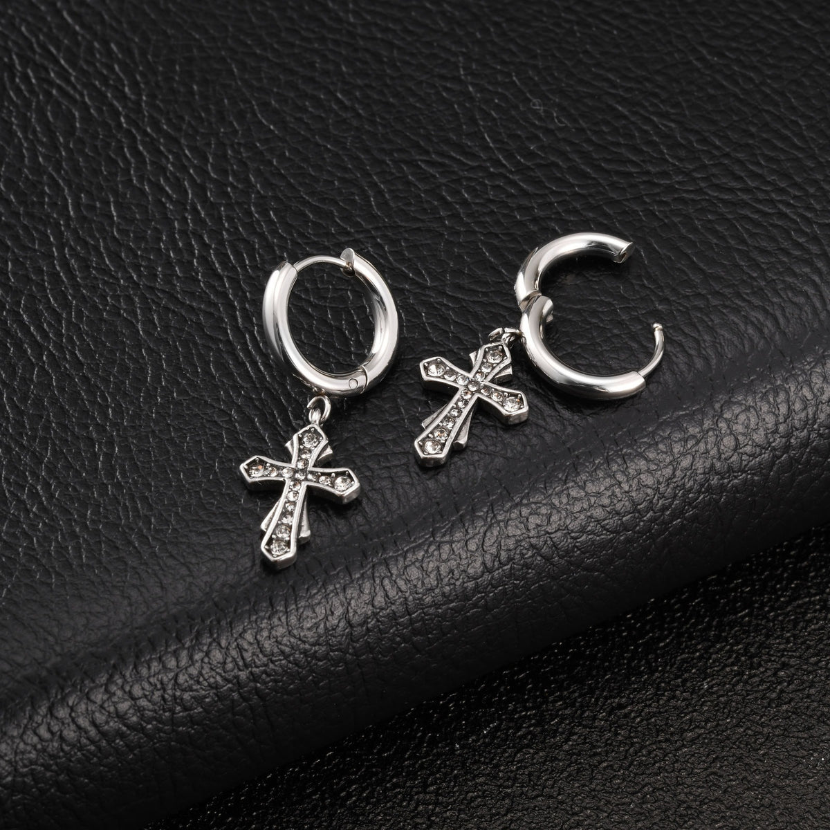 Stainless Steel Zircon Cross Earrings