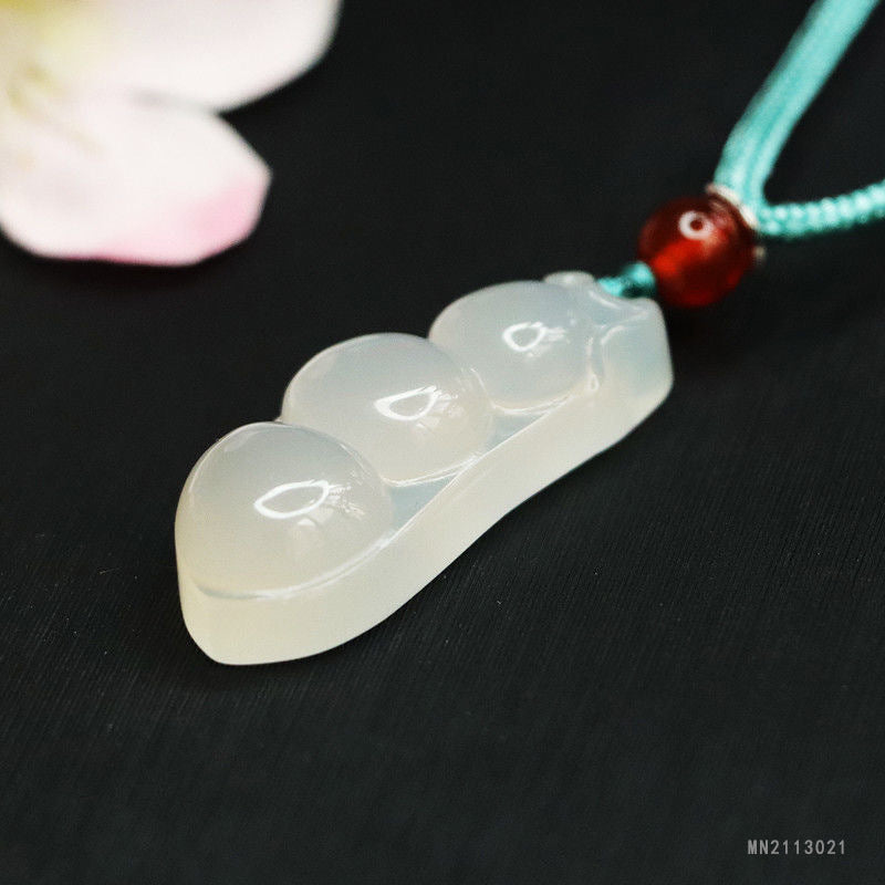 White Chalcedony Fortune Bean Pendant
