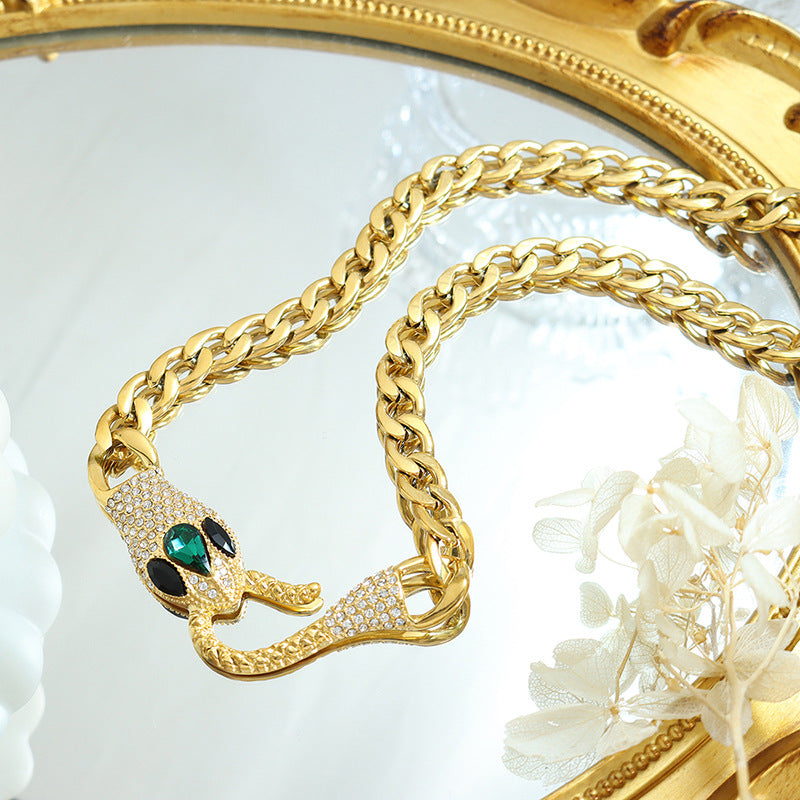 Serpent Crown Necklace with Zircon Inlay and Hip-Hop Style