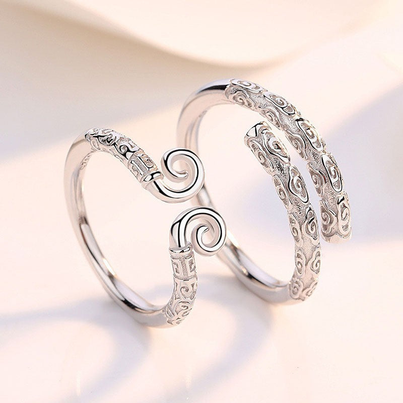 S925 Sterling Silver Black Myth Wukong Couple Ring — Adjustable