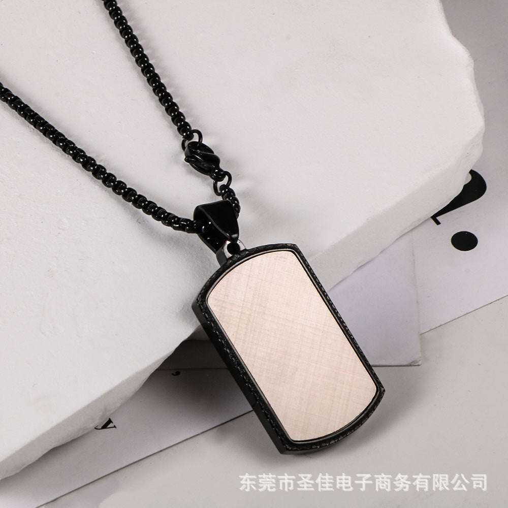 Men's Square Pendant Necklace Black Veneer Titanium Steel