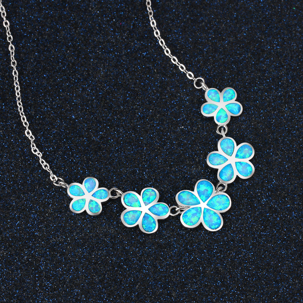 Planderful Jewelry Blue Opal Plum Blossom Necklace
