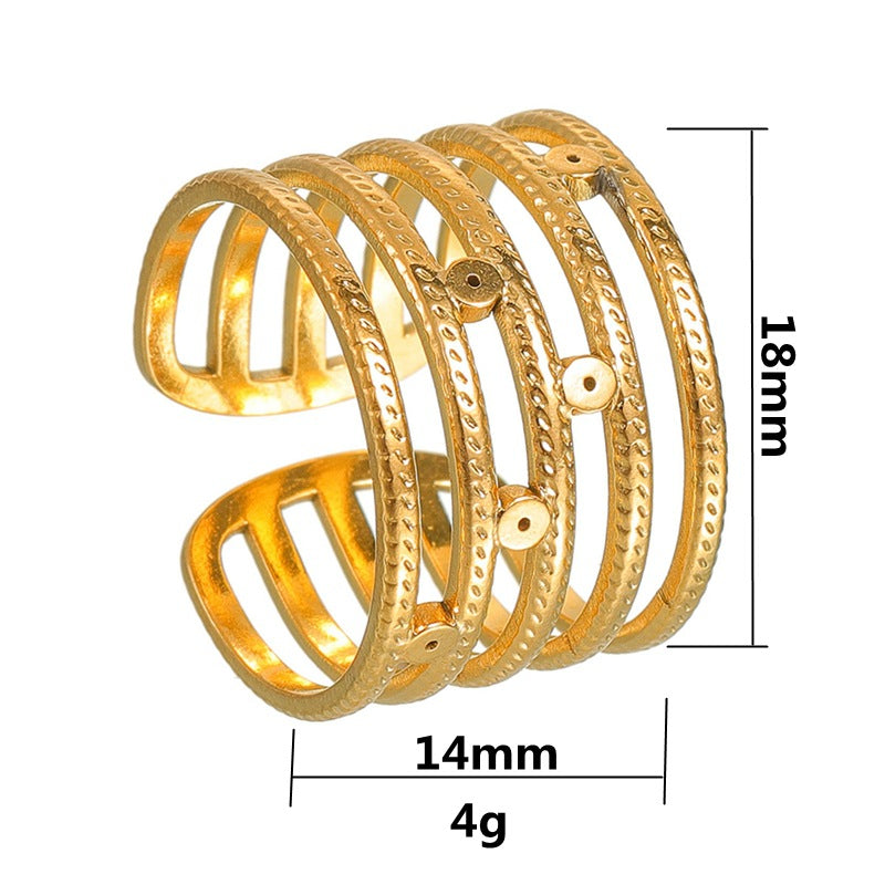 Geometric Stainless Steel Ring Planderful Adjustable Open Design For Women Unisex Durable Fade Resistant