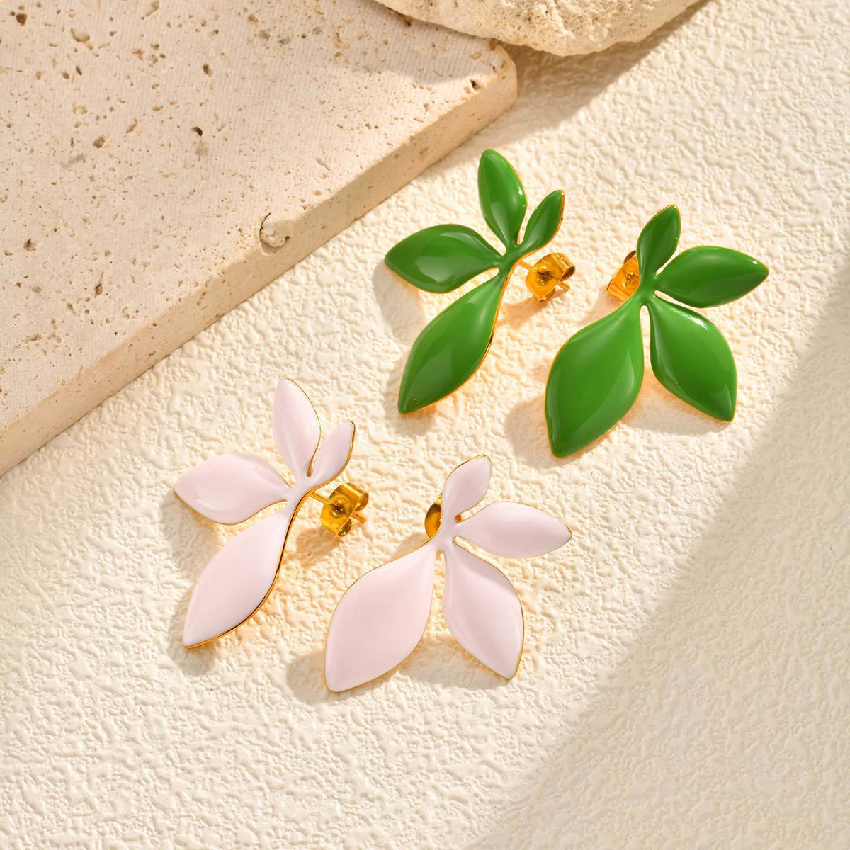 Mirrored Floral Earrings — Green or Pink