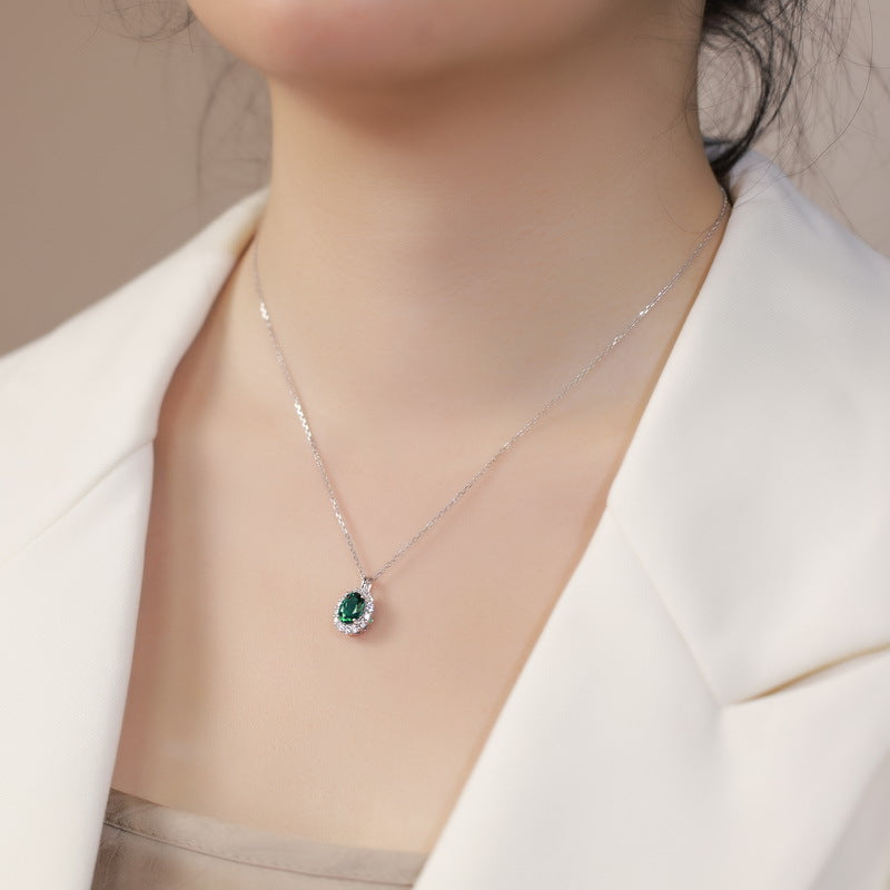 S925 Sterling Silver Lab-Grown Gemstone Pendant Necklace