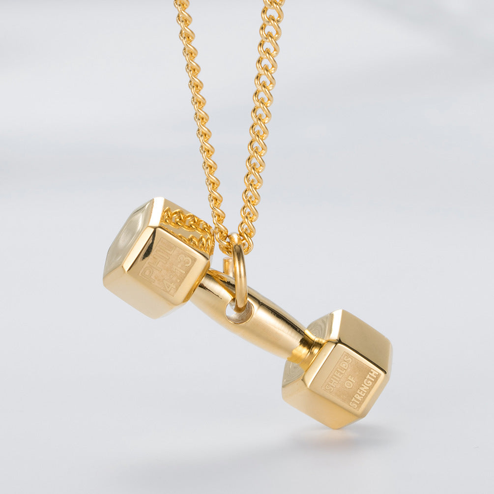 Planderful Fitness Dumbbell Necklace for Athletes and Genderless Wearers Titanium Steel Strength Pendant Does Not Fade