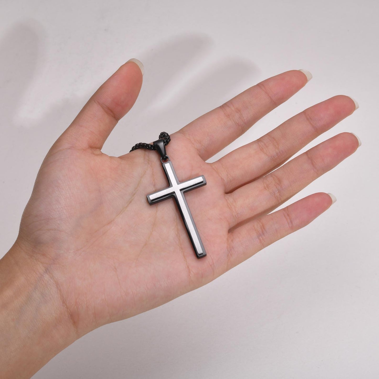 Stainless Steel Cross Pendant Necklace Men's Electric Black Jewelry