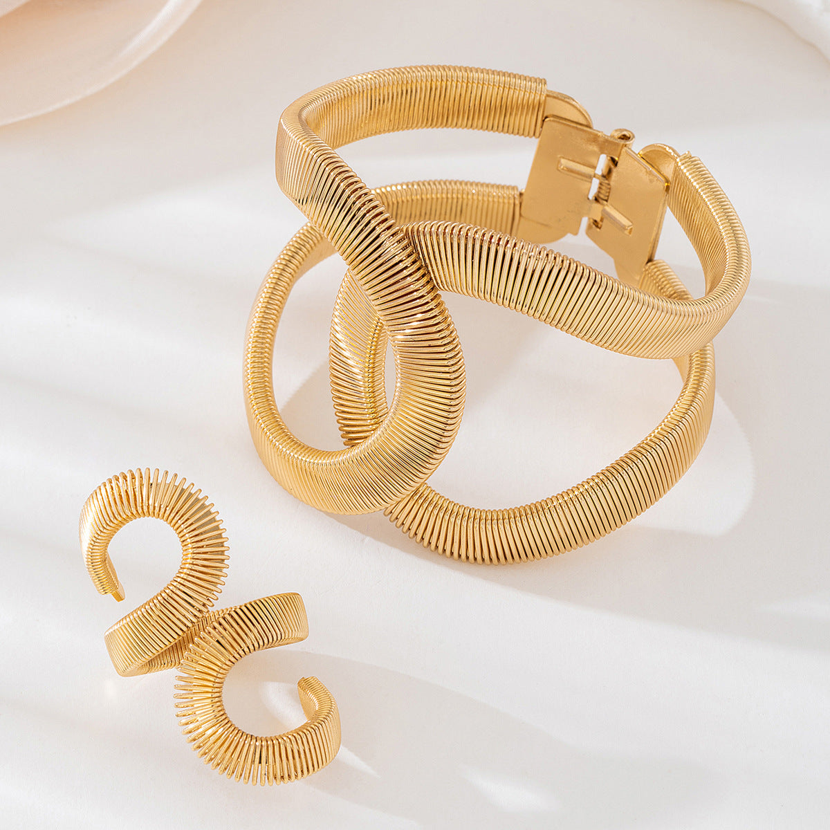 Exaggerated Alloy Bracelet Ring Set for Women by Planderful