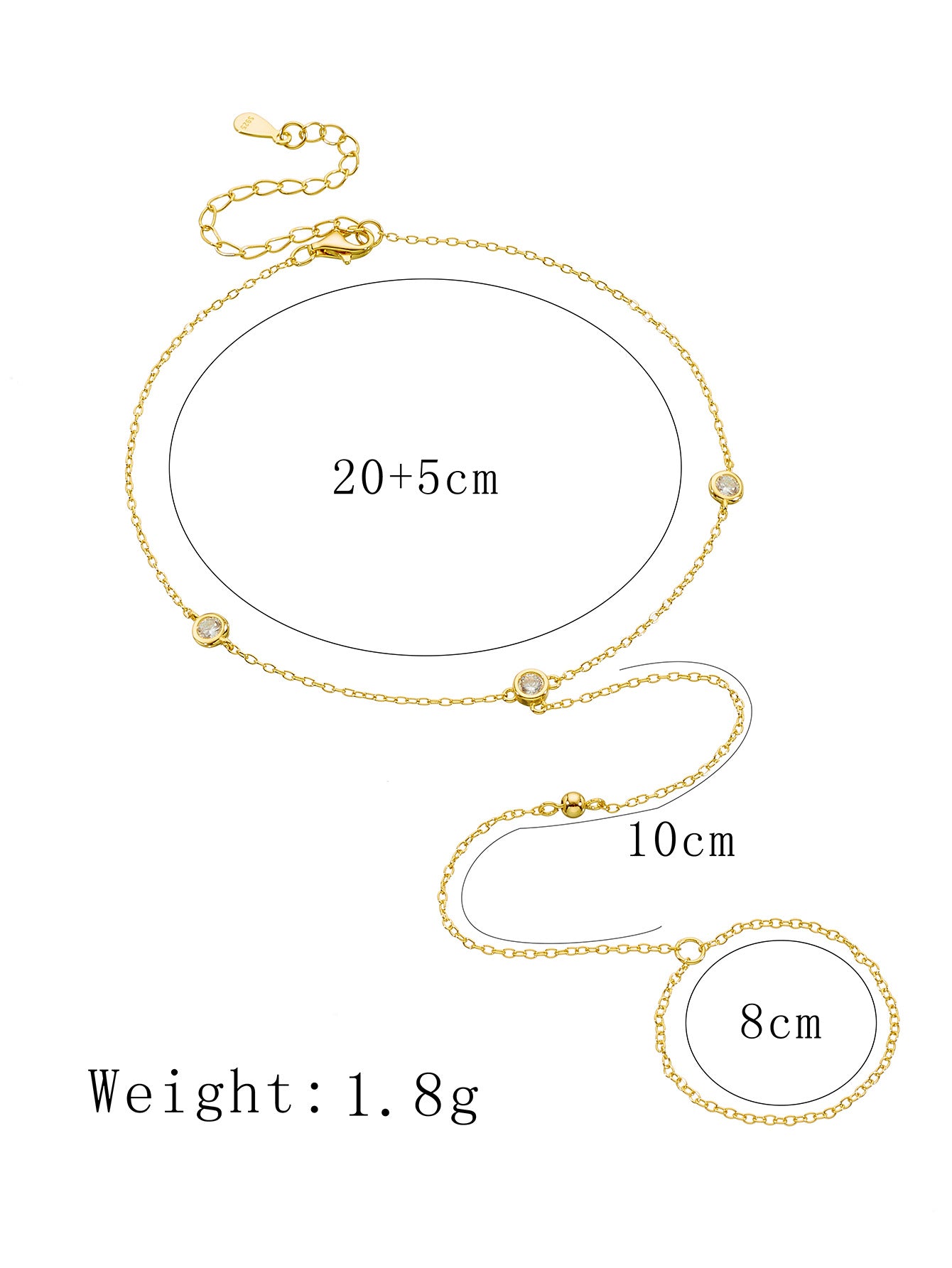 S925 Sterling Silver Gold Round Bead Zircon Toe Anklet Beach Anklet Bracelet