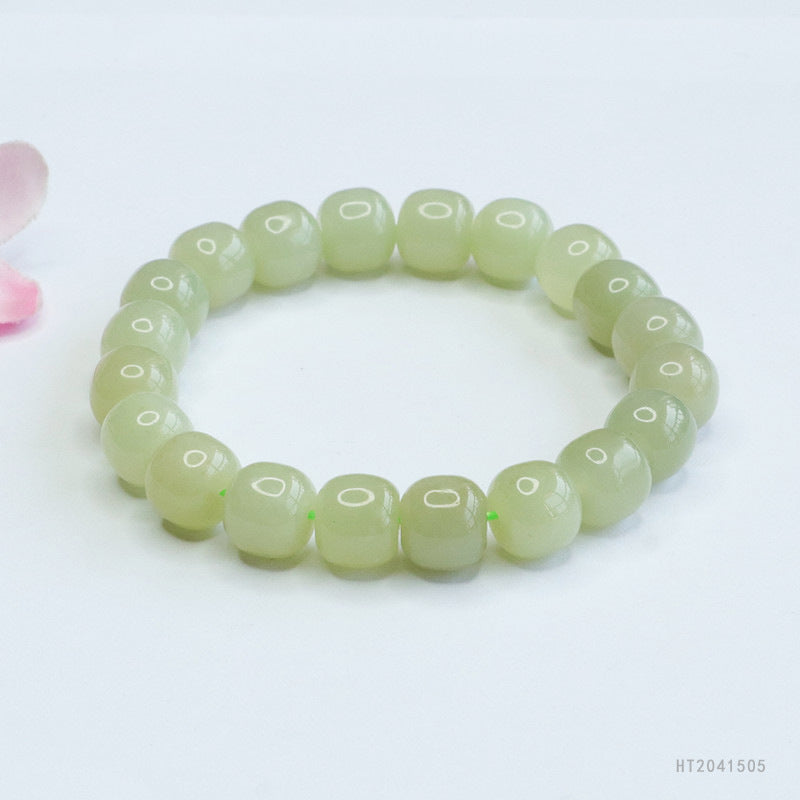 Hetian Jade Qingshui Barrel Bead Bracelet