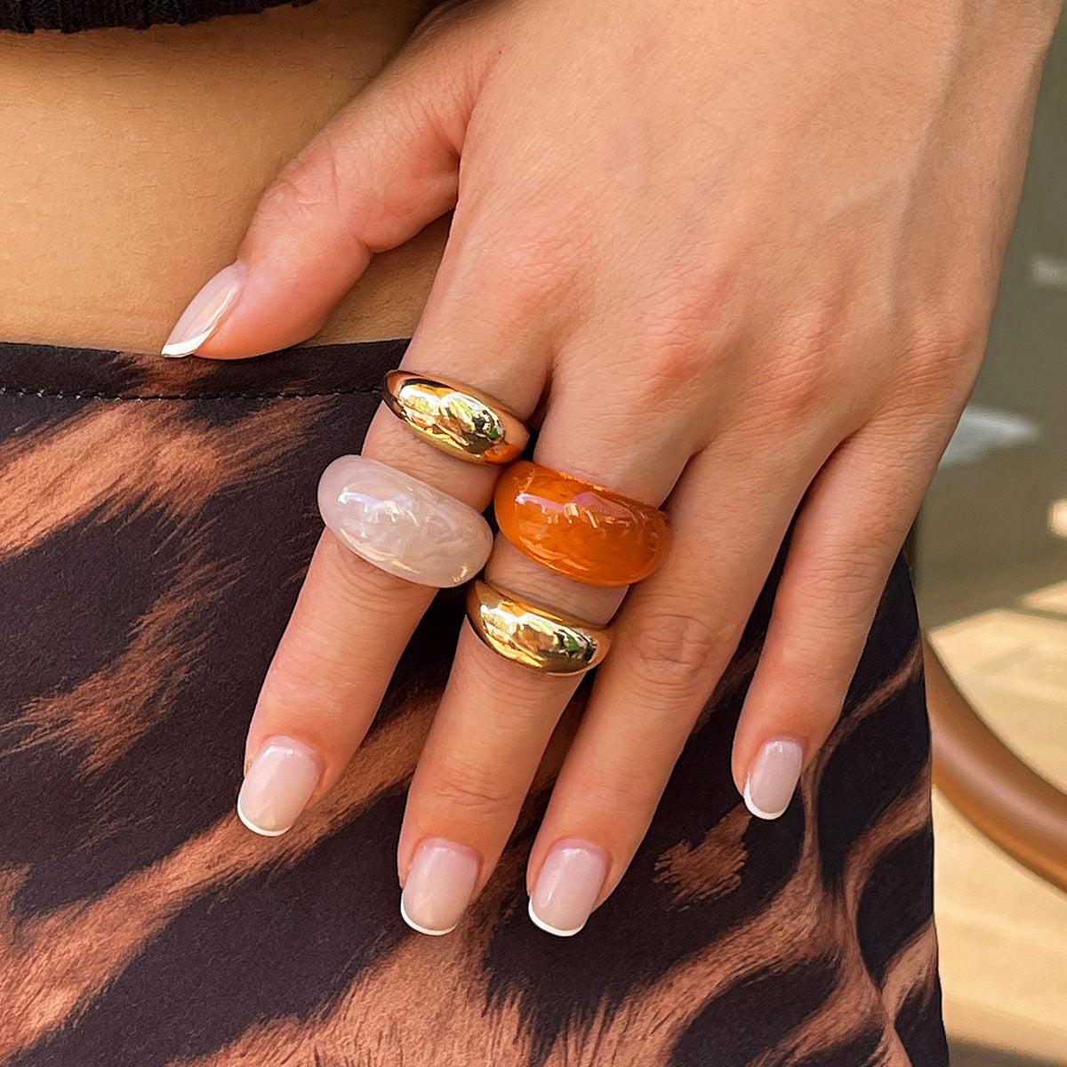 Planderful Geometric Landscape Ring Set With Resin Inlay Vienna Verve Collection Statement Jewelry For Women