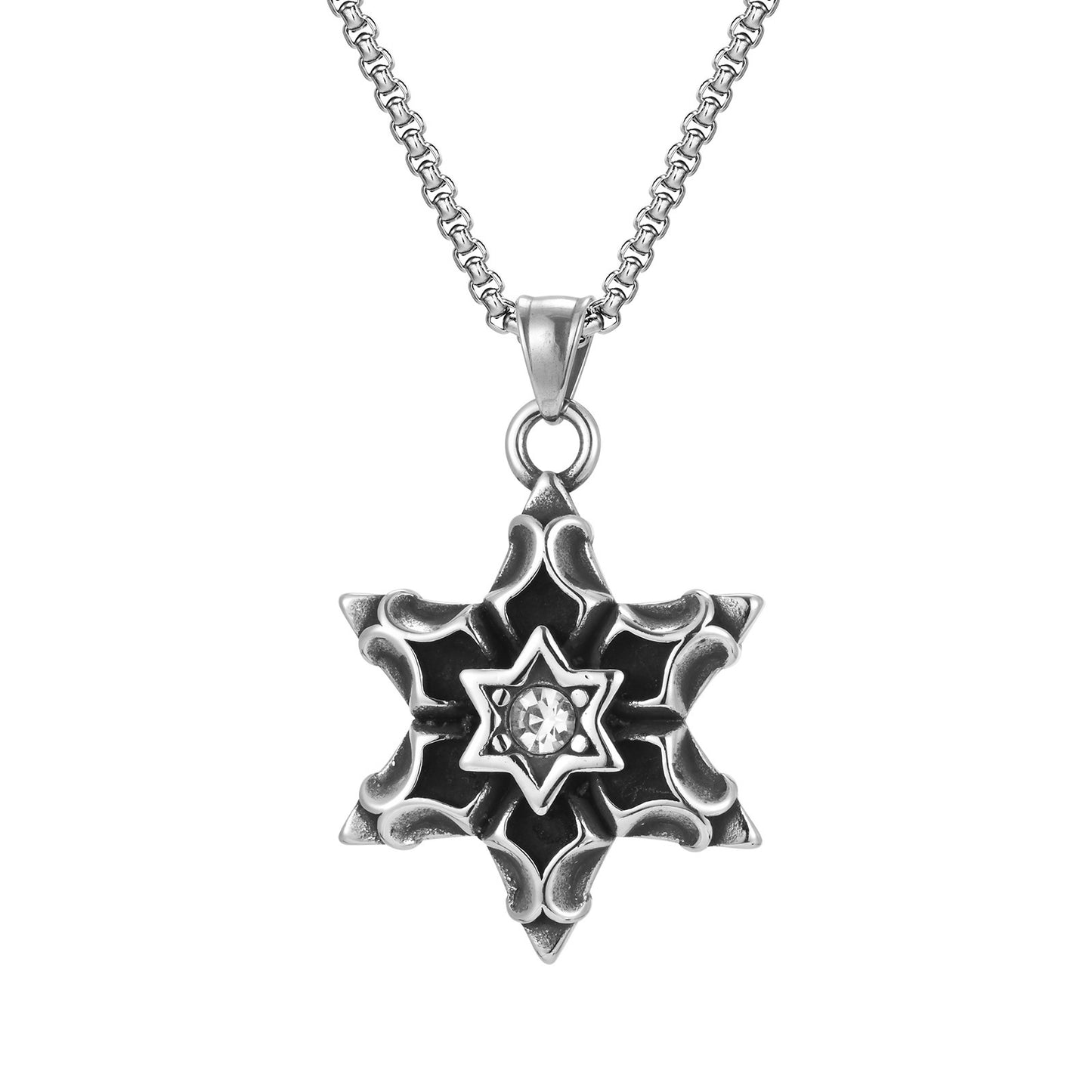 Stainless Steel Hexagram Pendant Necklace Street Art Men's – Titanium Steel