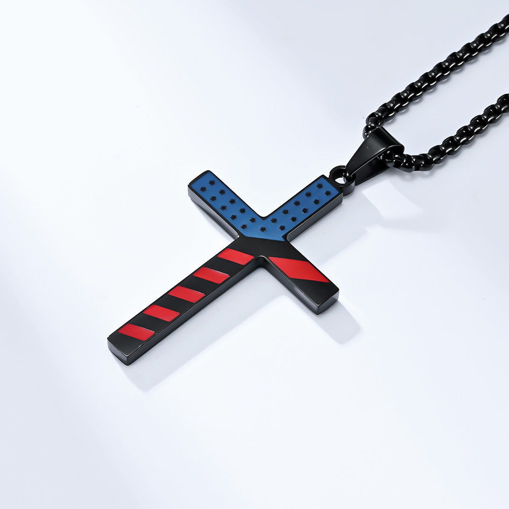 Planderful American Flag Cross Necklace Titanium Steel Unisex Hip Hop Style Premium Daily Wear