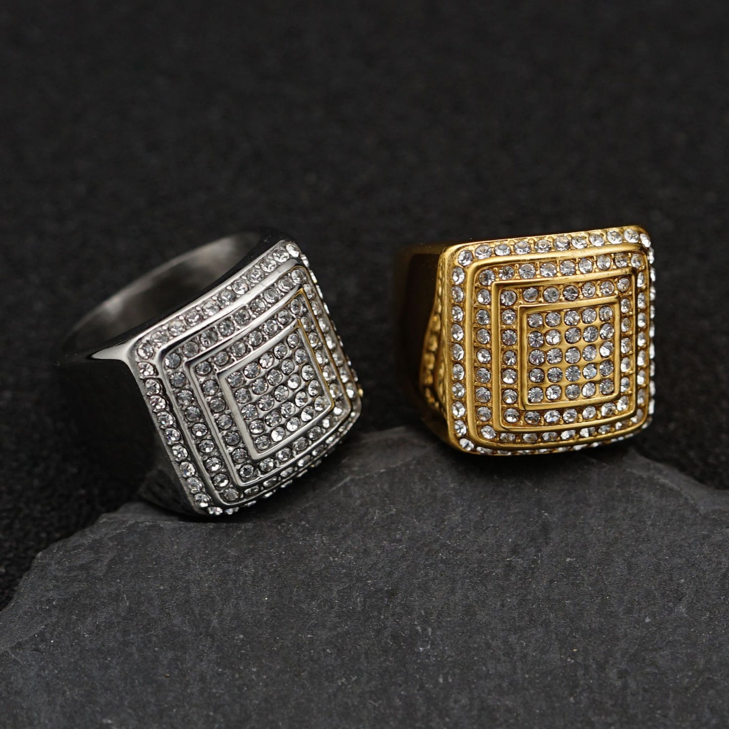 Planderful Titanium Zircon Four Layer Ring For Men And Unisex Luxury Hip Hop Style