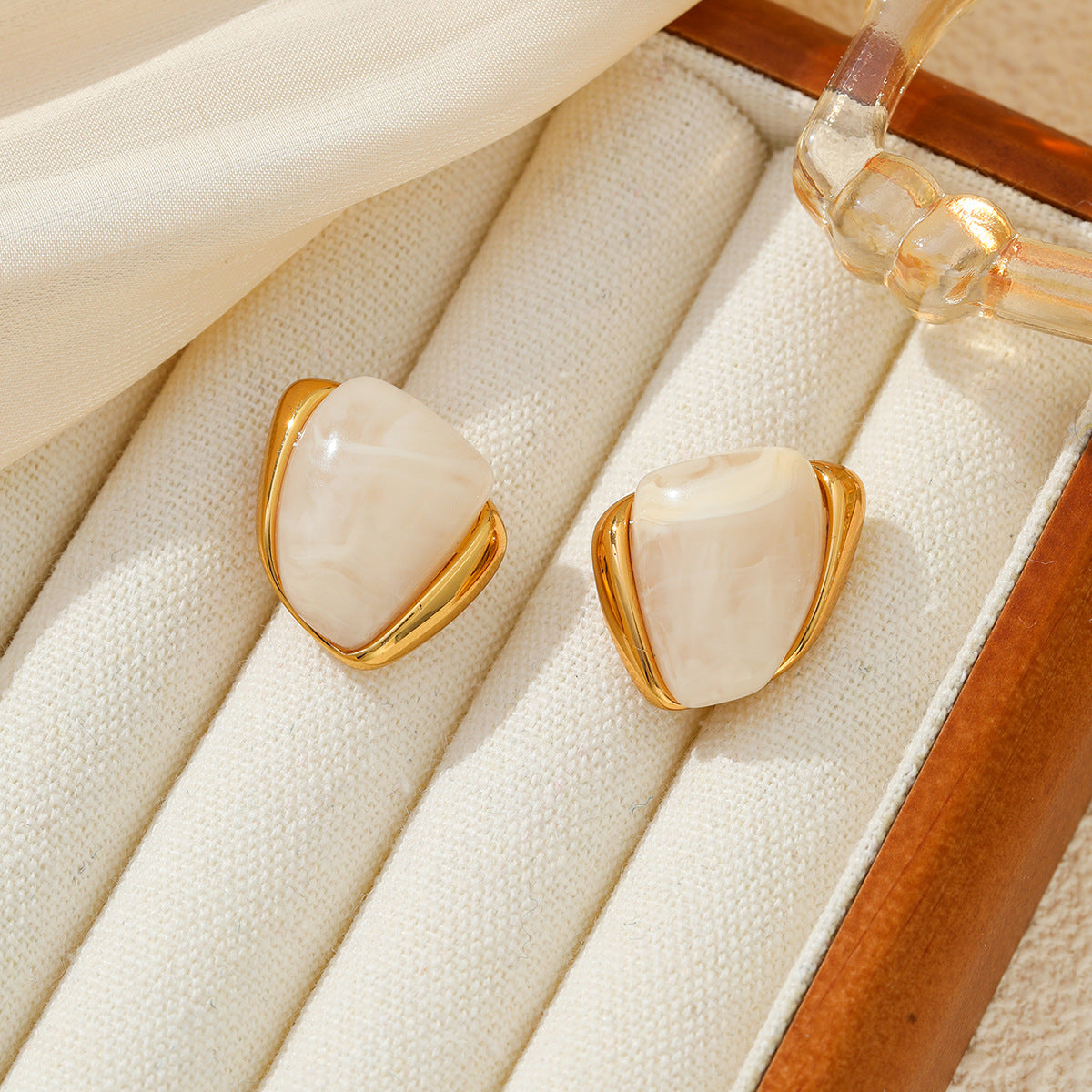 Planderful Vienna Verve Stainless Steel Stud Earrings Geometric Irregular Golden Edge Statement For Women