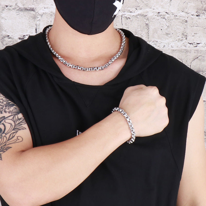 Stainless Steel, Trends, Edging Square Pearl Chain, Titanium Steel Men's Necklace Bracelet.
