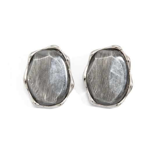Planderful Vienna Verve Statement Stone Stud Earrings Brushed Texture Lava Stone Retro Design For Trendsetters